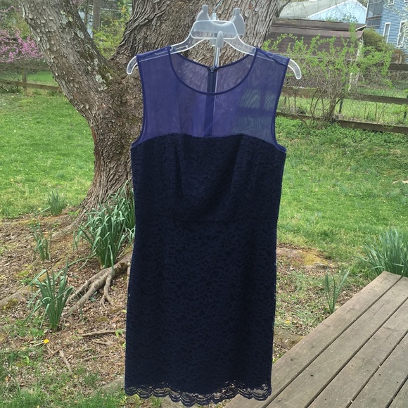 DVF navy blue lace Nisha dress with sheer navy top. - Picture 3 of 16